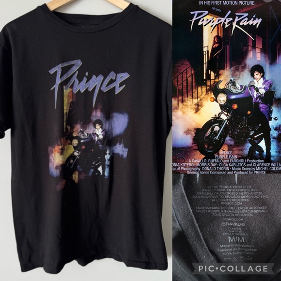 Garage Tops - Garage Prince Purple Rain Black Graphic Tee Medium